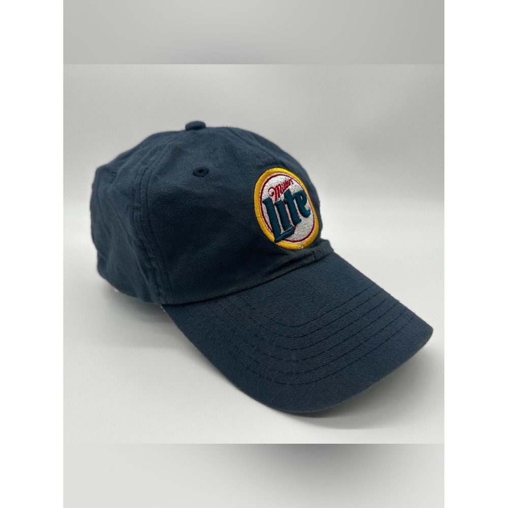 Vintage Miller Lite Navy Blue Embroidered Logo Baseball Cap Beer Hat Mens OSFM